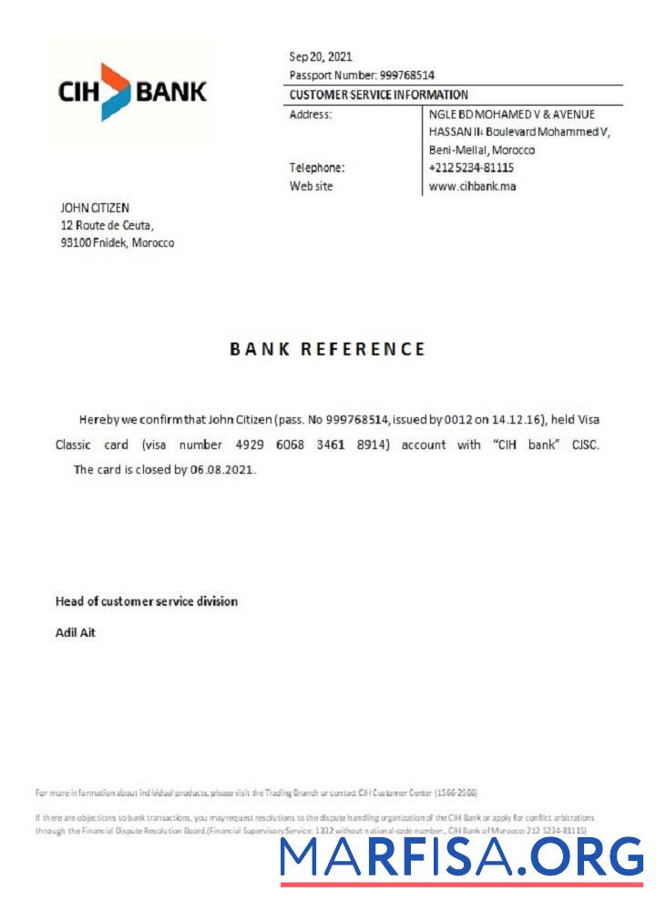 Downloadable Morocco CIH bank closure reference example